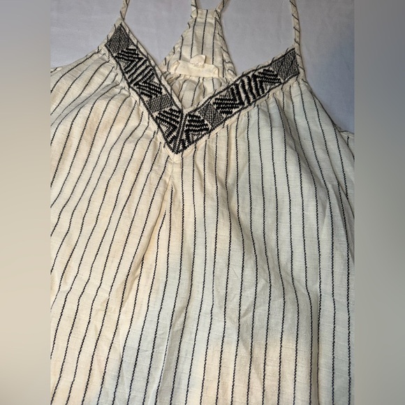 Lovestitch Embroidered Tank Top Cream Black Striped Boho Women’s M - Picture 2 of 5